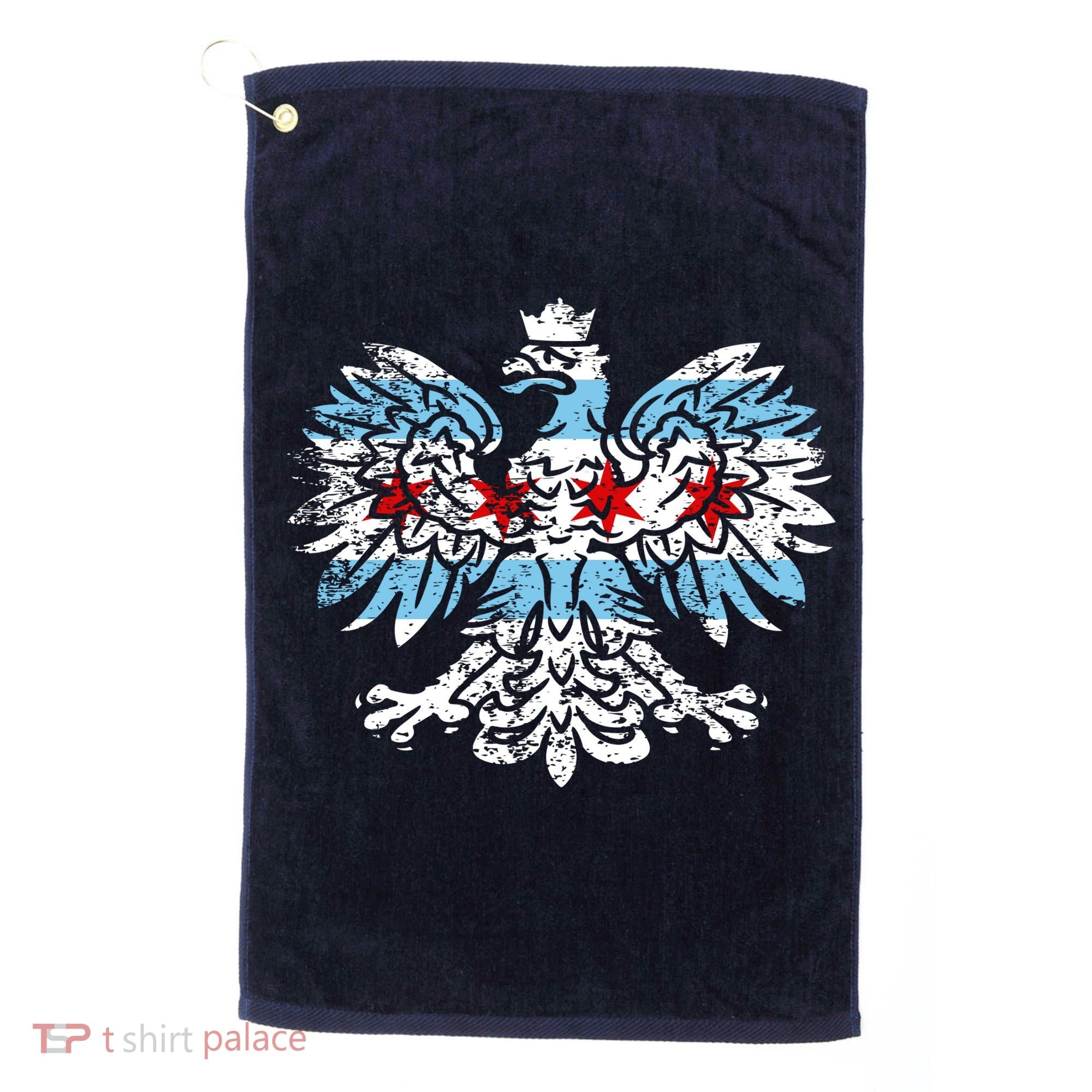 Distressed Chicago Flag Polish Poland Eagle Golf Towel