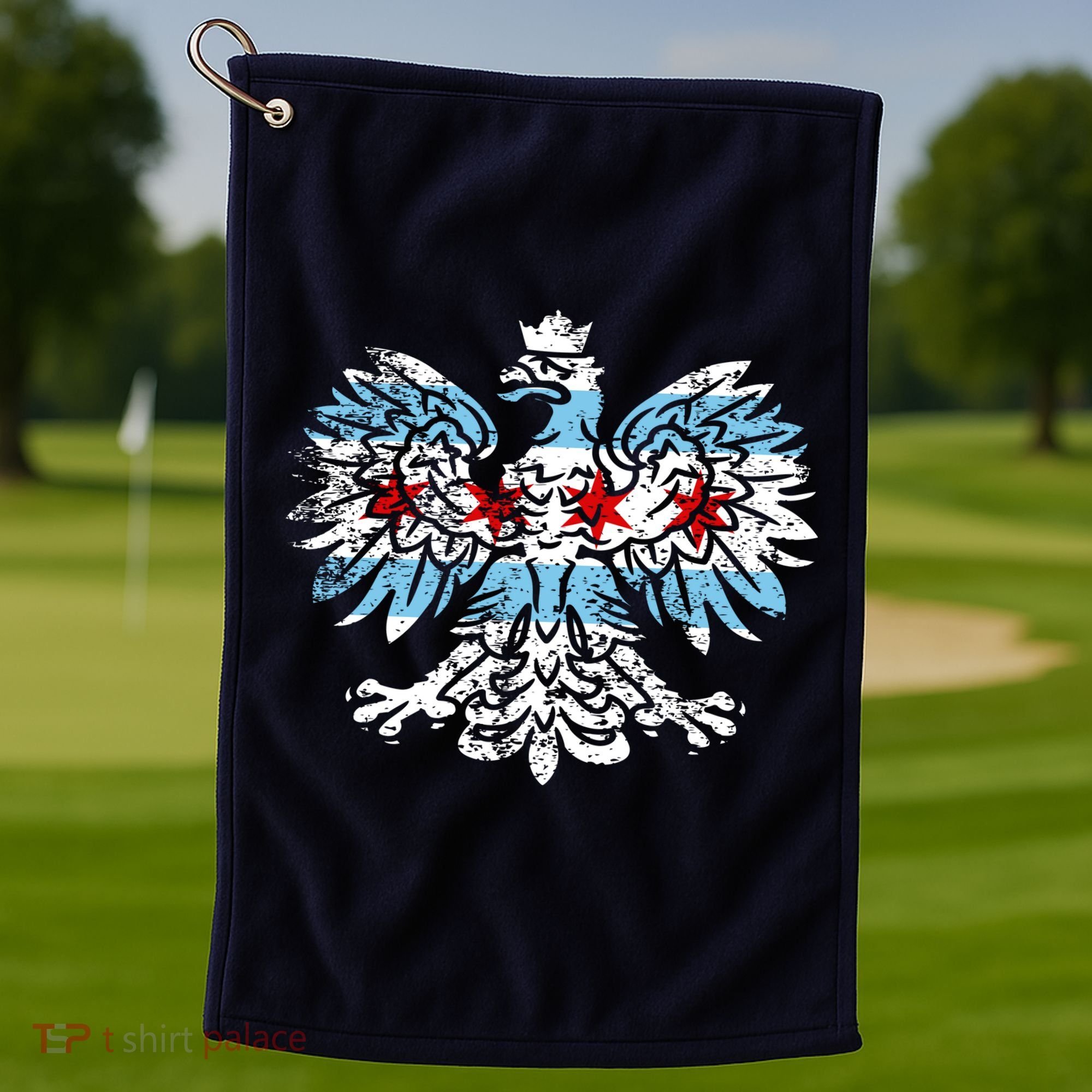 Distressed Chicago Flag Polish Poland Eagle Golf Towel