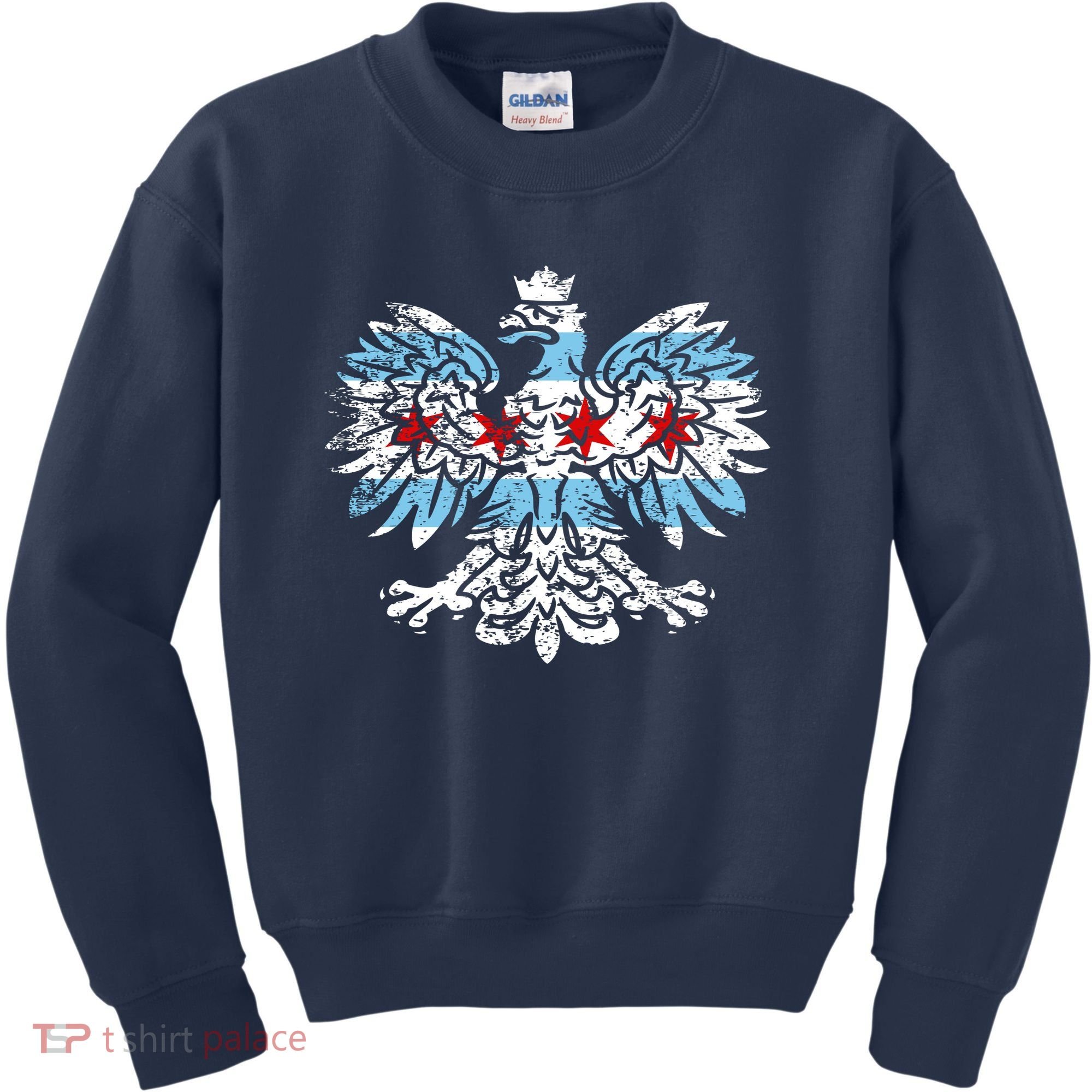 Distressed Chicago Flag Polish Poland Eagle Kids Sweatshirt