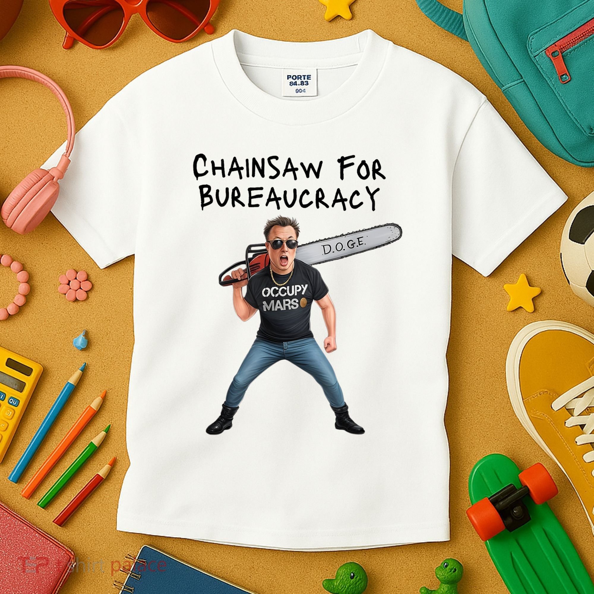 D.O.G.E. Chainsaw For Bureaucracy Meme Political Humor Kids T-Shirt