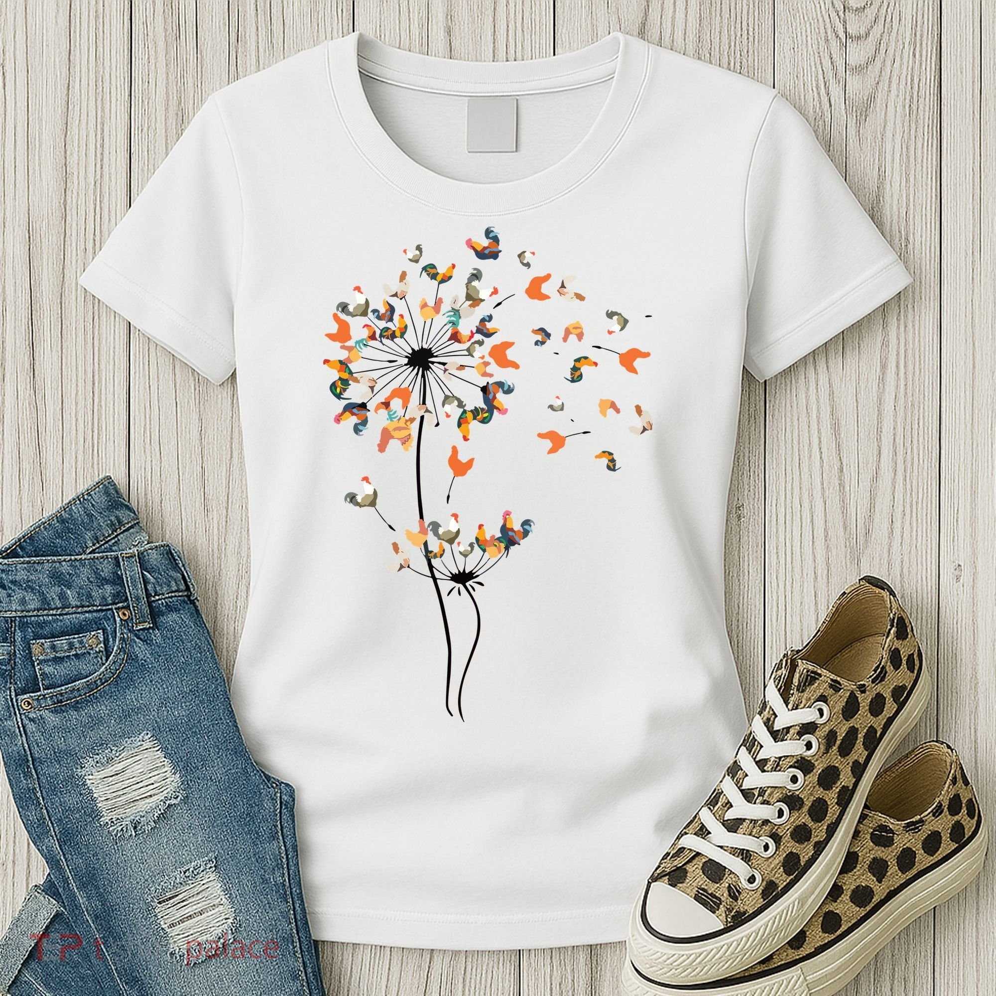 Dandelion Chicken Flower Shirts Floral Chicken Tree Lover Women's T-Shirt