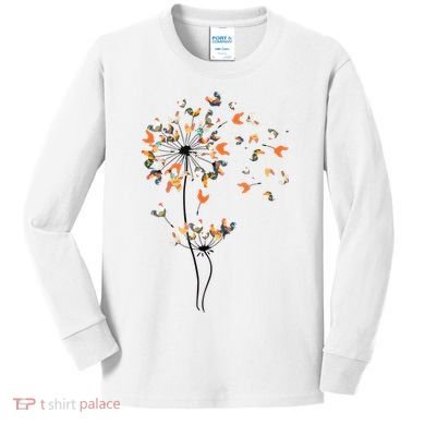 Dandelion Chicken Flower Shirts Floral Chicken Tree Lover Kids Long Sleeve Shirt