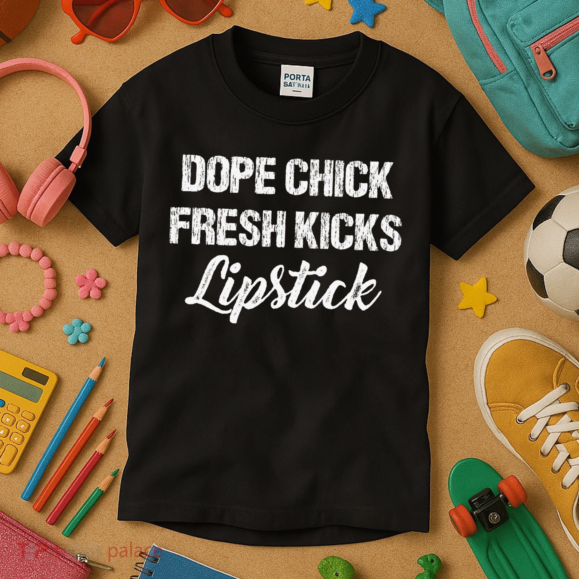 Dope Chick Fresh Kicks Lipstick Funny Saying Kids T-Shirt
