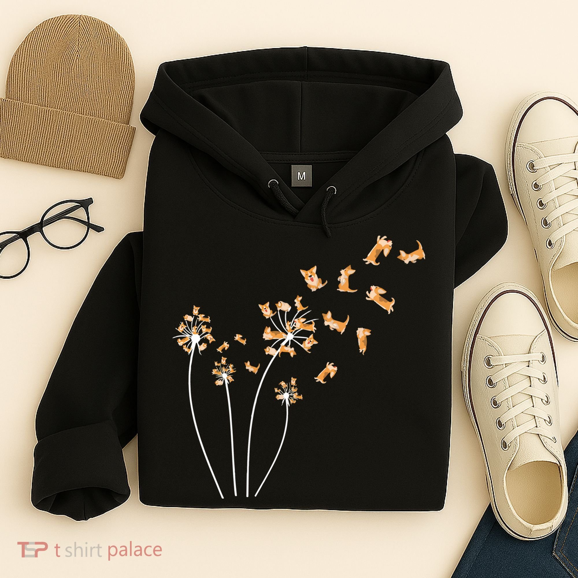 Dandelion Corgi Flower Cute Dog Lovers Hoodie
