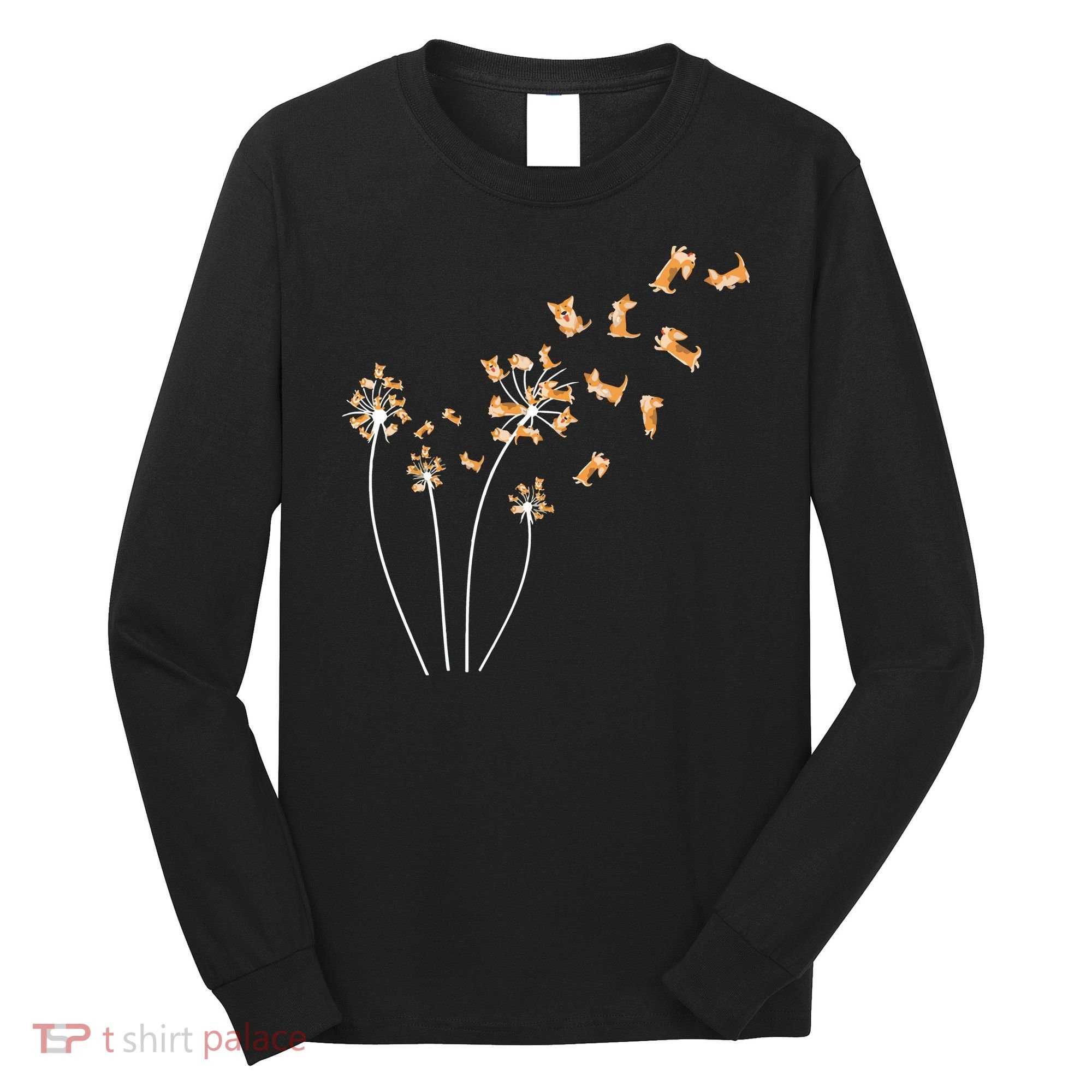 Dandelion Corgi Flower Cute Dog Lovers Long Sleeve Shirt