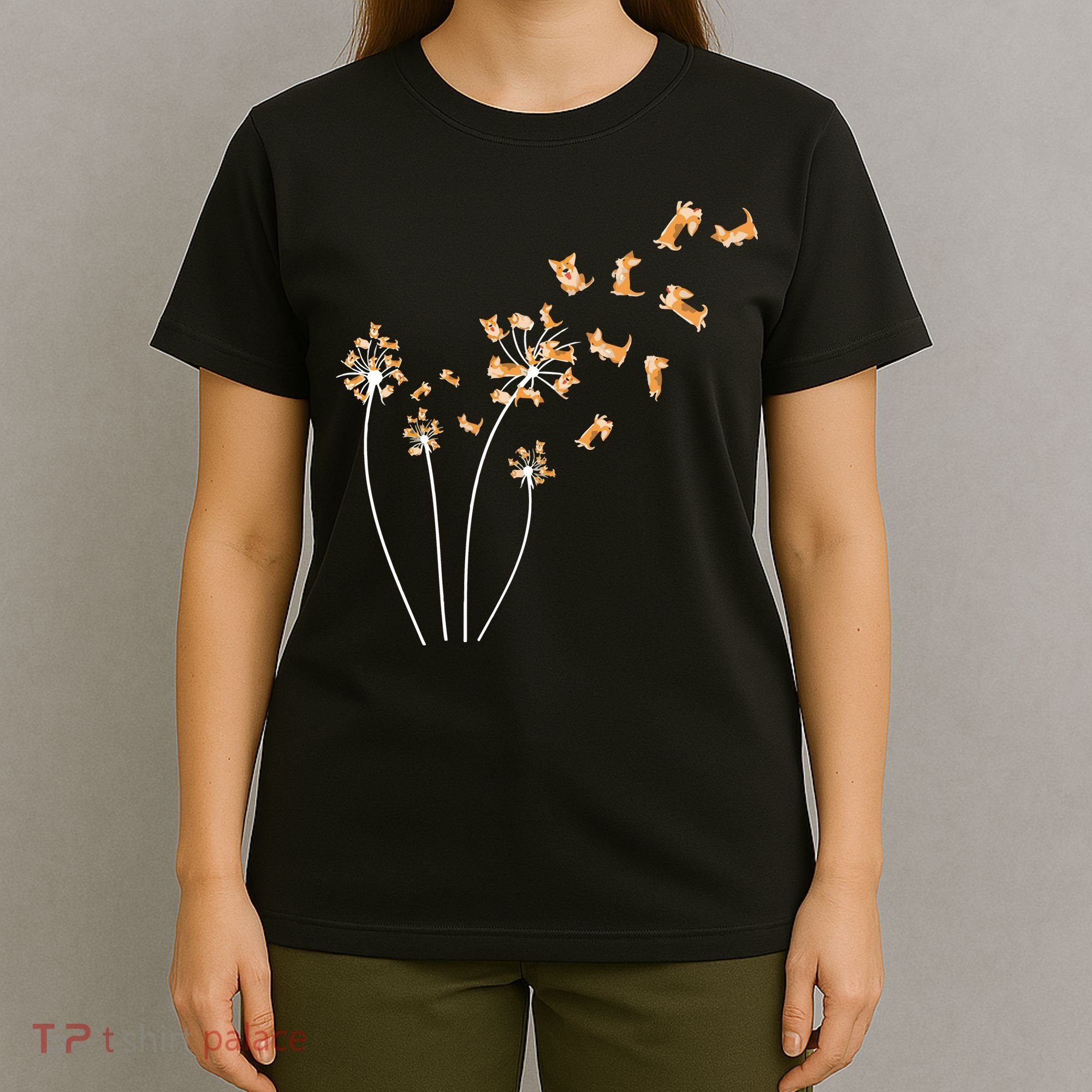 Dandelion Corgi Flower Cute Dog Lovers T-Shirt