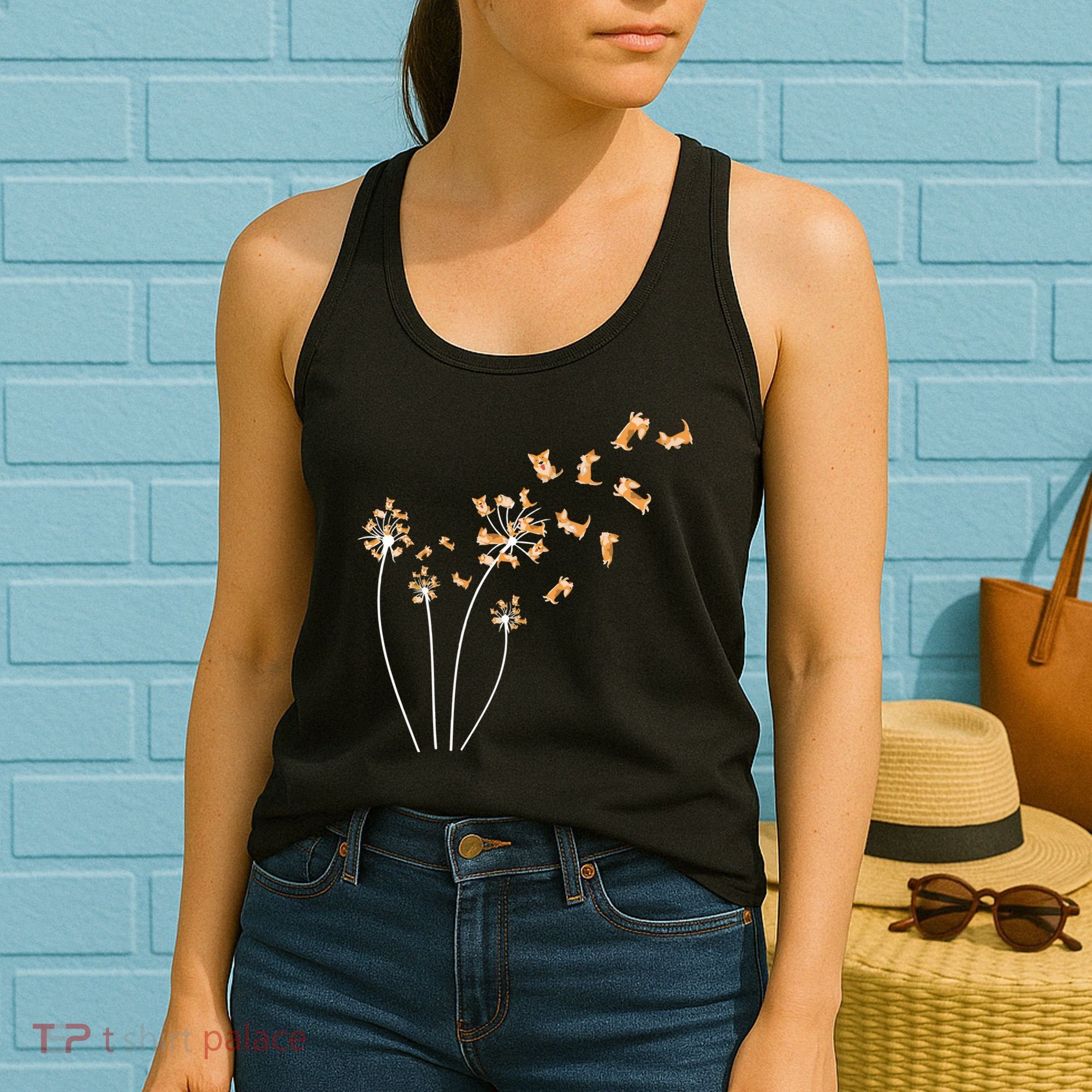 Dandelion Corgi Flower Cute Dog Lovers Women's Tank Top