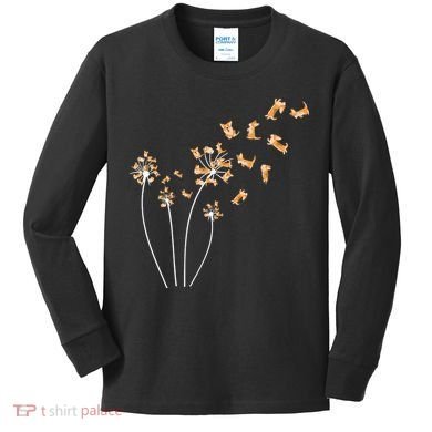 Dandelion Corgi Flower Cute Dog Lovers Kids Long Sleeve Shirt