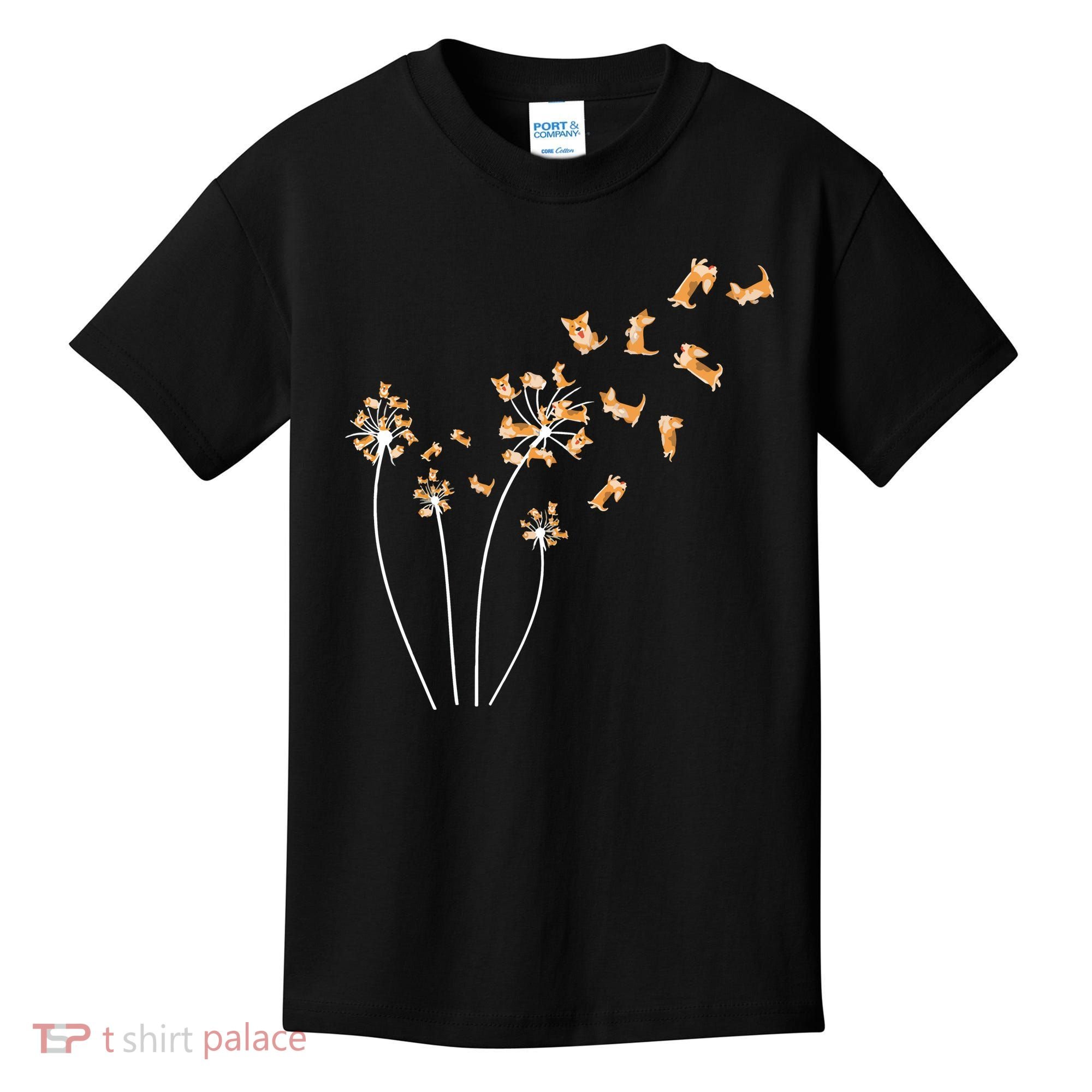 Dandelion Corgi Flower Cute Dog Lovers Kids T-Shirt