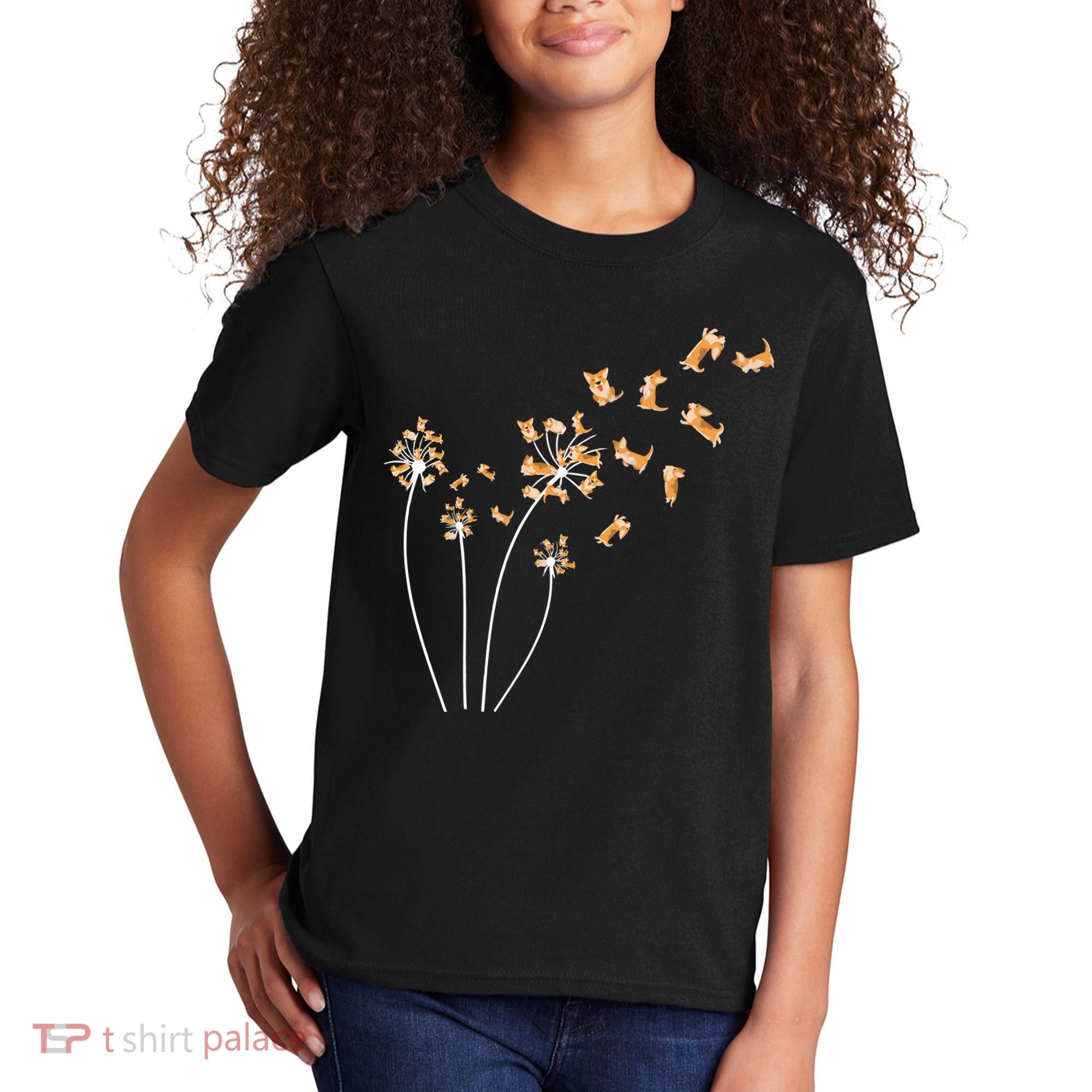 Dandelion Corgi Flower Cute Dog Lovers Kids T-Shirt