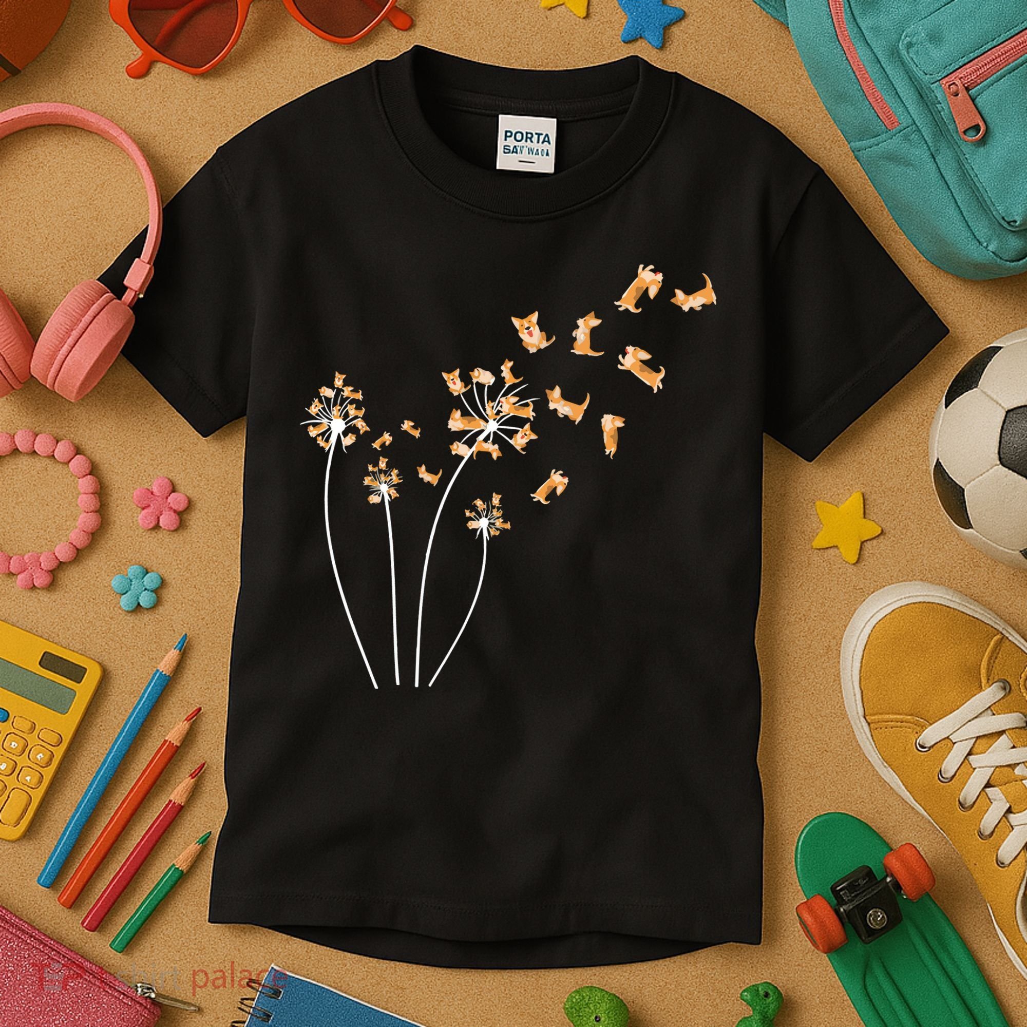 Dandelion Corgi Flower Cute Dog Lovers Kids T-Shirt