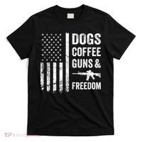 DOGS COFFEE GUNS & FREEDOM Funny Pro Gun American Flag T-Shirt thumb 0