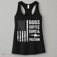 DOGS COFFEE GUNS & FREEDOM Funny Pro Gun American Flag Women's Tank Top thumb 3