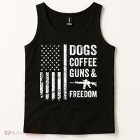 DOGS COFFEE GUNS & FREEDOM Funny Pro Gun American Flag Tank Top thumb 2