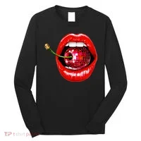 Disco Cherry In Red Lips Retro 80s Party Long Sleeve Shirt thumb 0