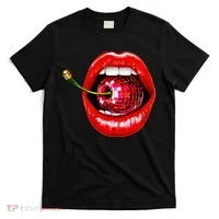 Disco Cherry In Red Lips Retro 80s Party T-Shirt thumb 0