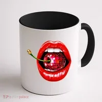Disco Cherry In Red Lips Retro 80s Party Coffee Mug thumb 1