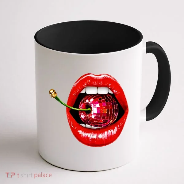 Disco Cherry In Red Lips Retro 80s Party Coffee Mug