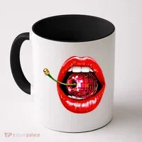 Disco Cherry In Red Lips Retro 80s Party Coffee Mug thumb 0
