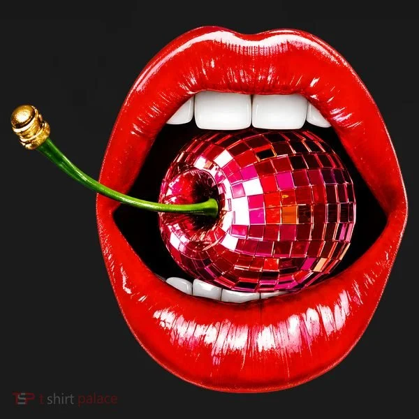 Disco Cherry In Red Lips Retro 80s Party Tank Top
