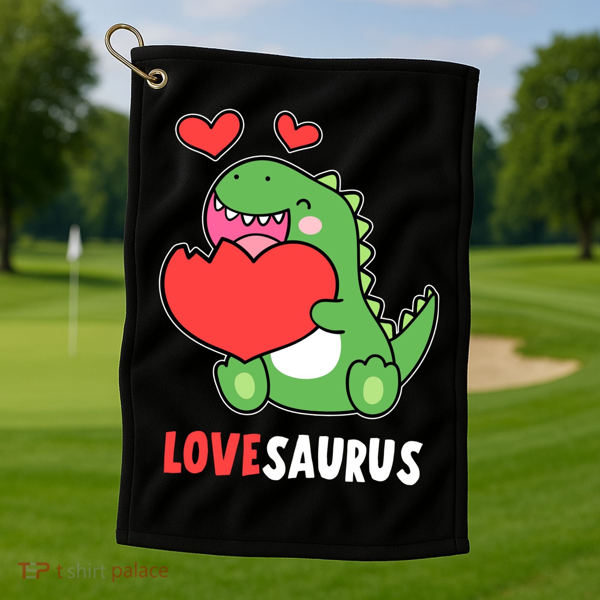 Dinosaur Cute LoveSaurus Valentines Day Heart Golf Towel