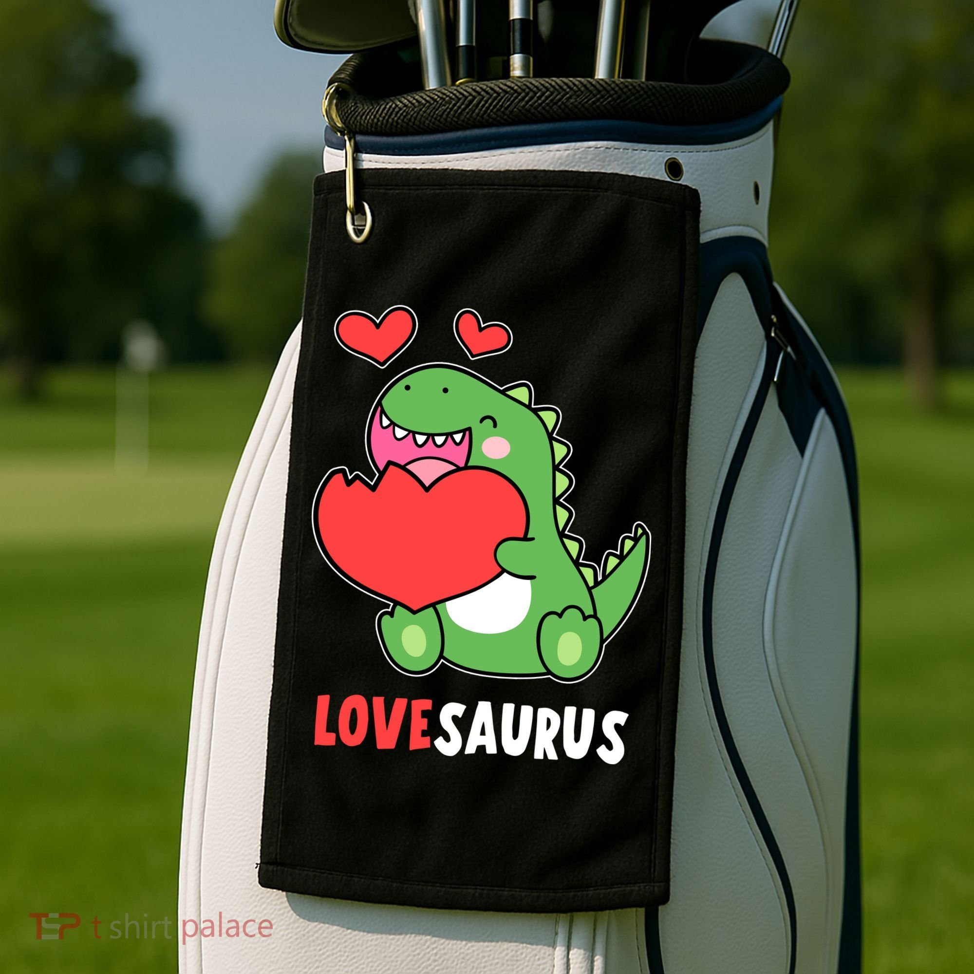 Dinosaur Cute LoveSaurus Valentines Day Heart Golf Towel