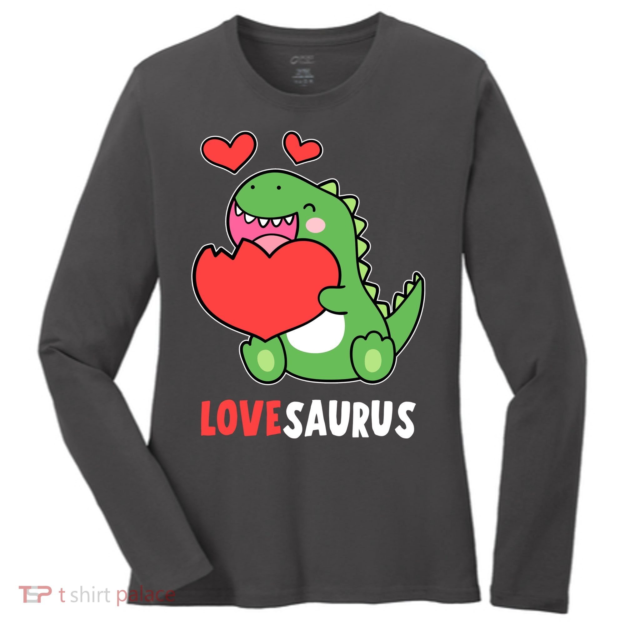 Dinosaur Cute LoveSaurus Valentines Day Heart Women's Long Sleeve Shirt