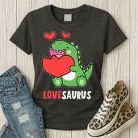 Dinosaur Cute LoveSaurus Valentines Day Heart Women's T-Shirt thumb 3