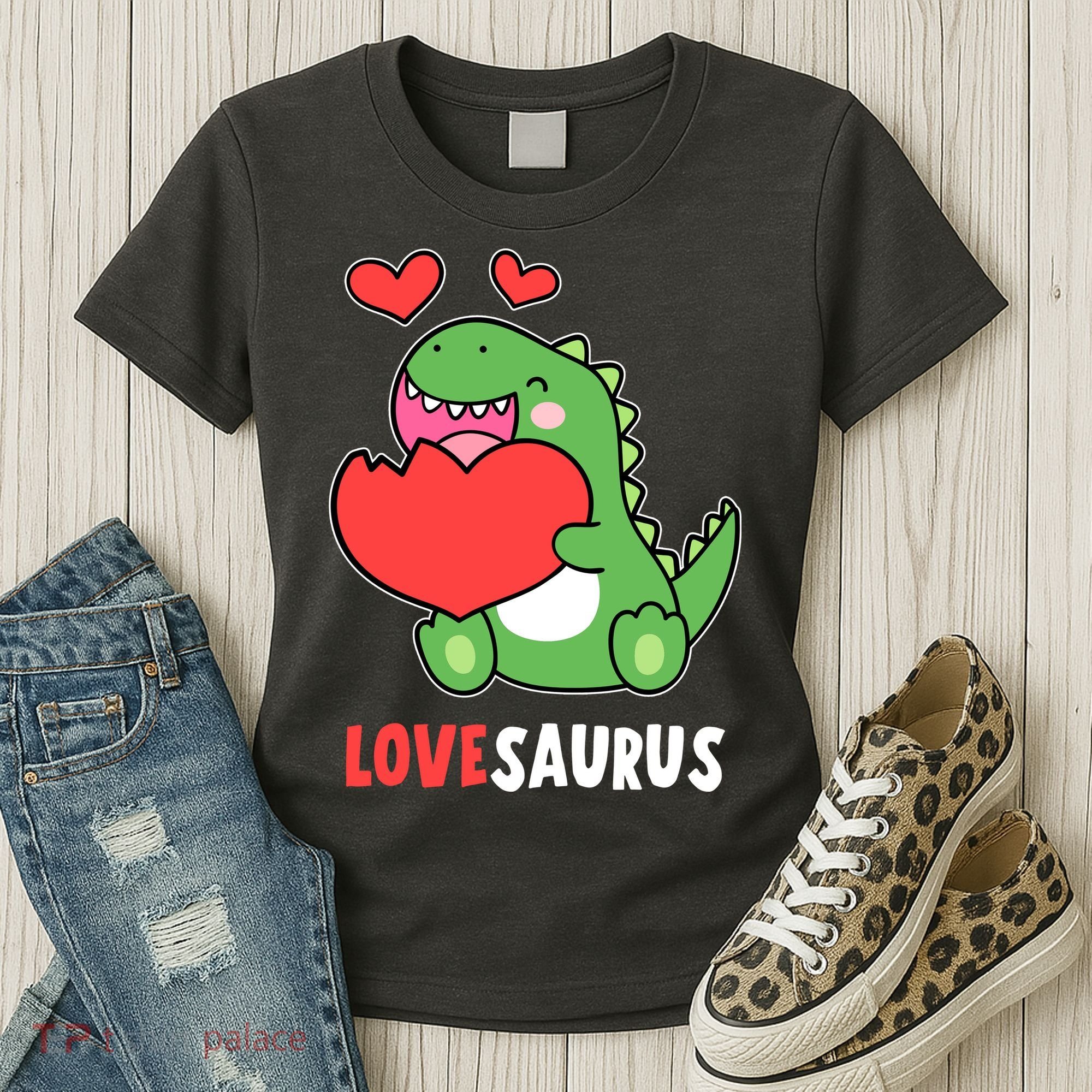 Dinosaur Cute LoveSaurus Valentines Day Heart Women's T-Shirt