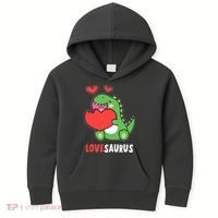 Dinosaur Cute LoveSaurus Valentines Day Heart Kids Hoodie thumb 0