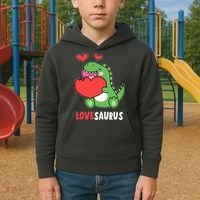 Dinosaur Cute LoveSaurus Valentines Day Heart Kids Hoodie thumb 2