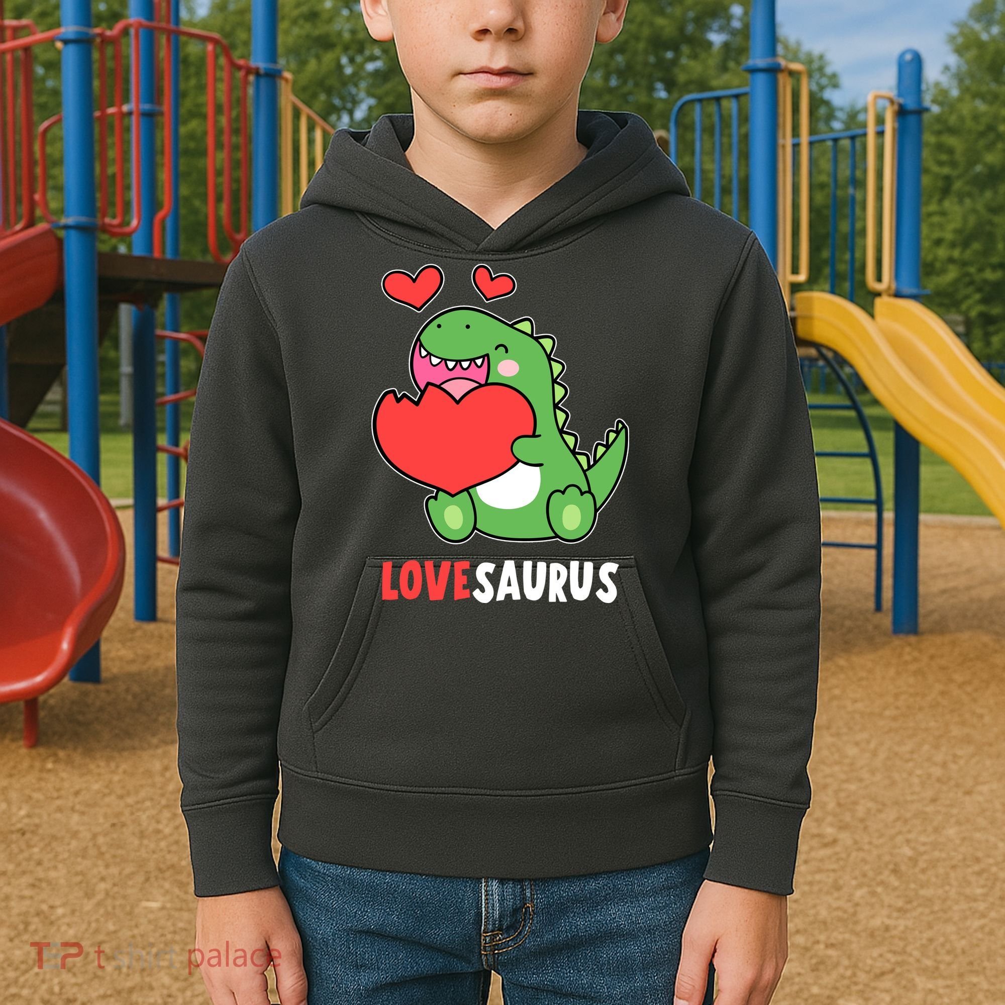 Dinosaur Cute LoveSaurus Valentines Day Heart Kids Hoodie
