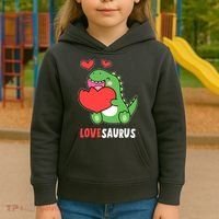 Dinosaur Cute LoveSaurus Valentines Day Heart Kids Hoodie thumb 3