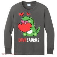 Dinosaur Cute LoveSaurus Valentines Day Heart Kids Long Sleeve Shirt thumb 0