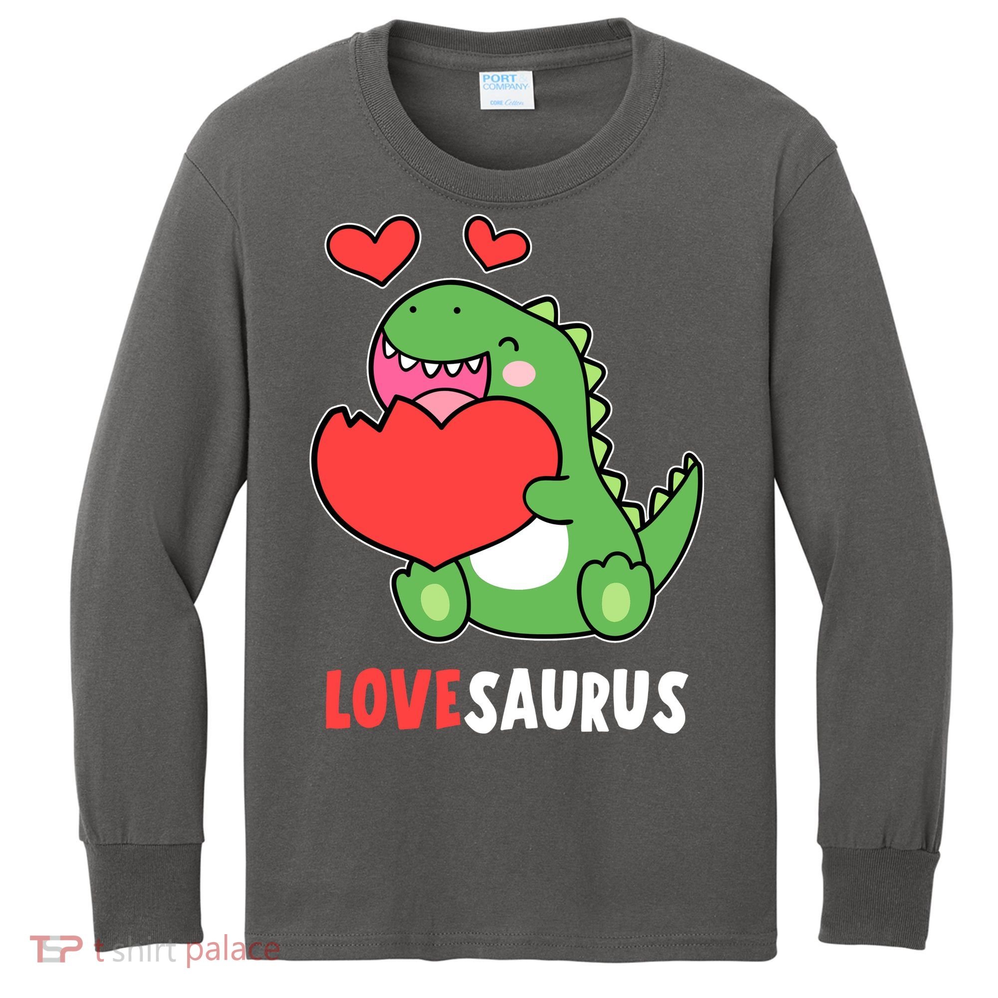 Dinosaur Cute LoveSaurus Valentines Day Heart Kids Long Sleeve Shirt