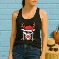 Drums Christmas Music Instrument Band Drummer Rock Xmas Women's Tank Top thumb 2