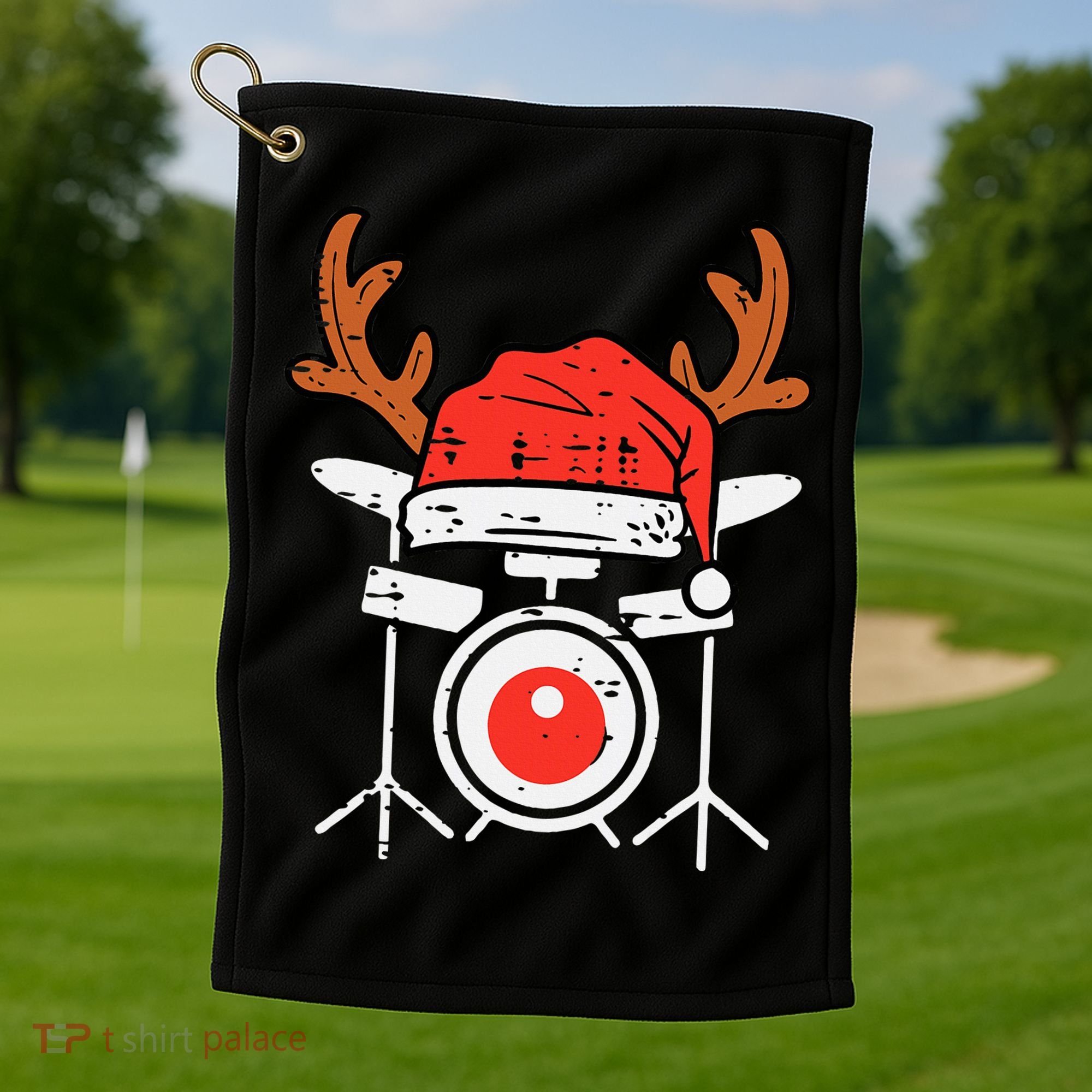 Drums Christmas Music Instrument Band Drummer Rock Xmas Golf Towel