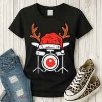 Drums Christmas Music Instrument Band Drummer Rock Xmas Women's T-Shirt thumb 3