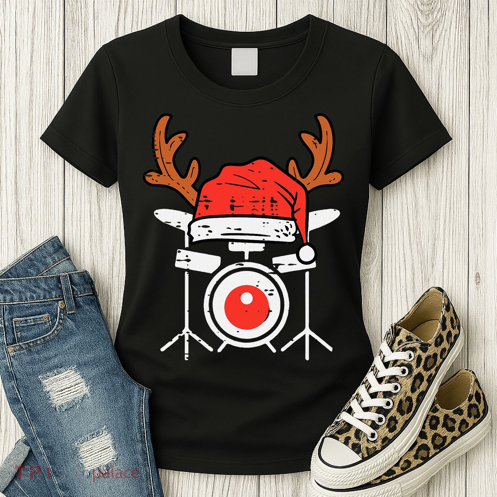 Drums Christmas Music Instrument Band Drummer Rock Xmas Women's T-Shirt