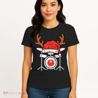 Drums Christmas Music Instrument Band Drummer Rock Xmas Women's T-Shirt thumb 4