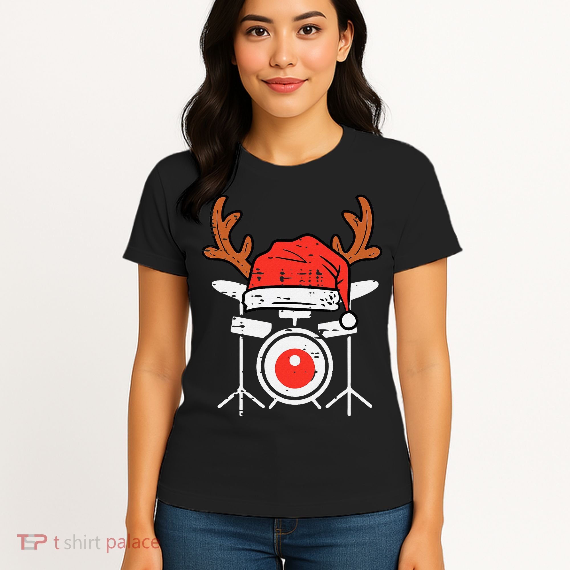 Drums Christmas Music Instrument Band Drummer Rock Xmas Women's T-Shirt