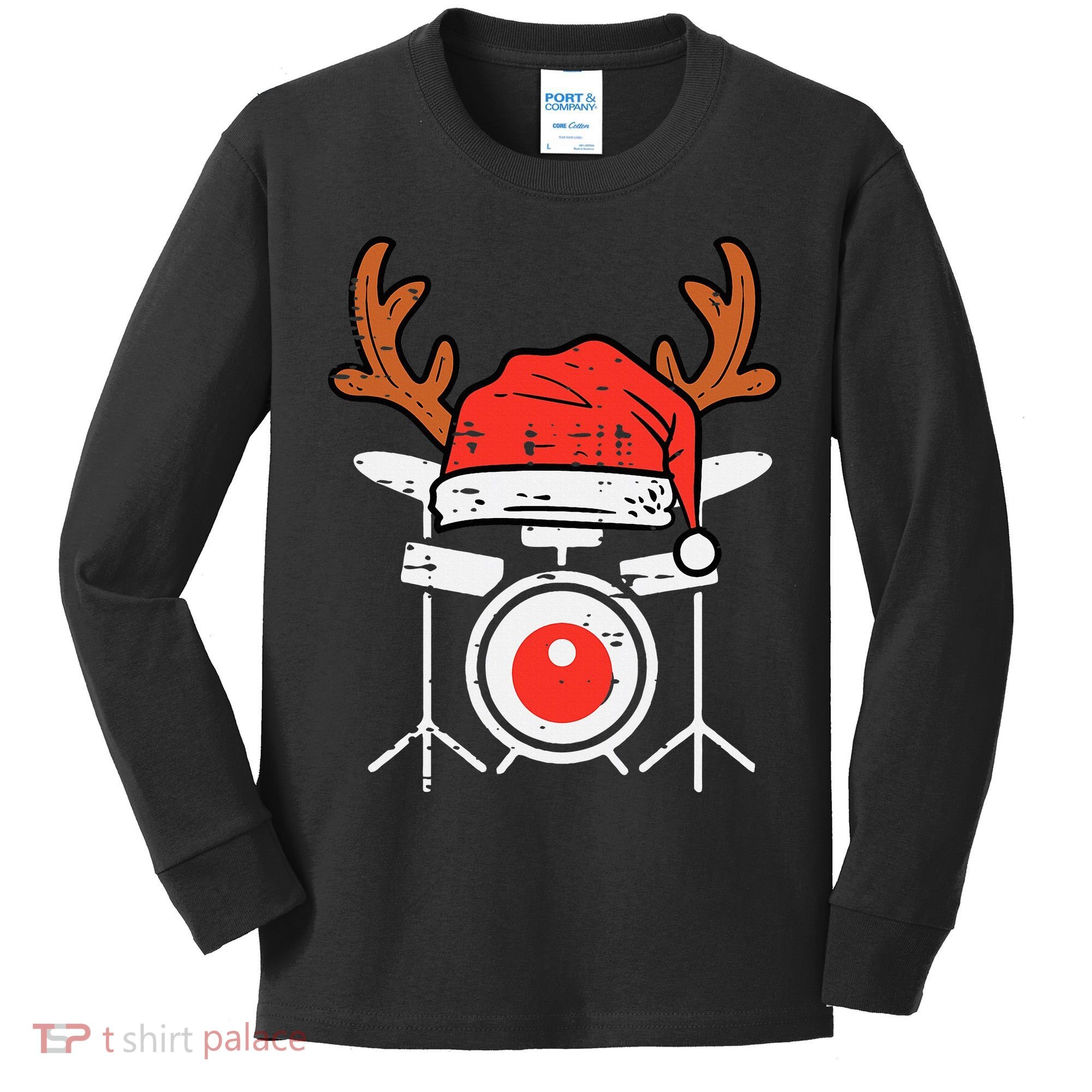 Drums Christmas Music Instrument Band Drummer Rock Xmas Kids Long Sleeve Shirt