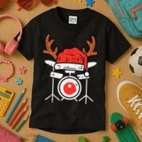 Drums Christmas Music Instrument Band Drummer Rock Xmas Kids T-Shirt thumb 3