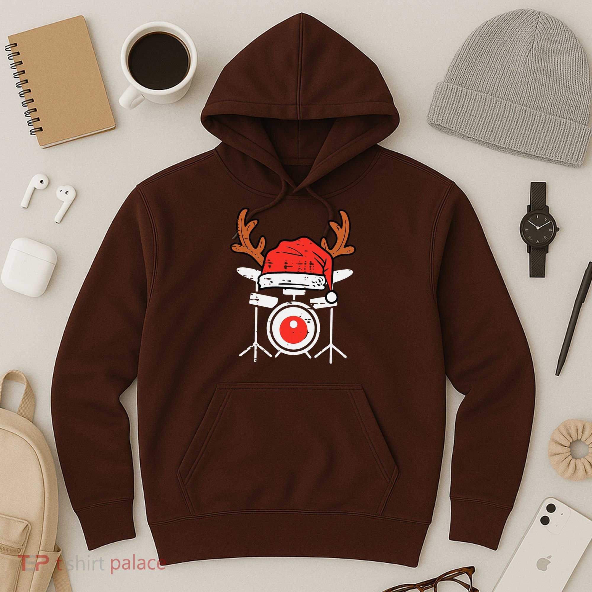Drums Christmas Music Instrument Band Drummer Rock Xmas Hoodie