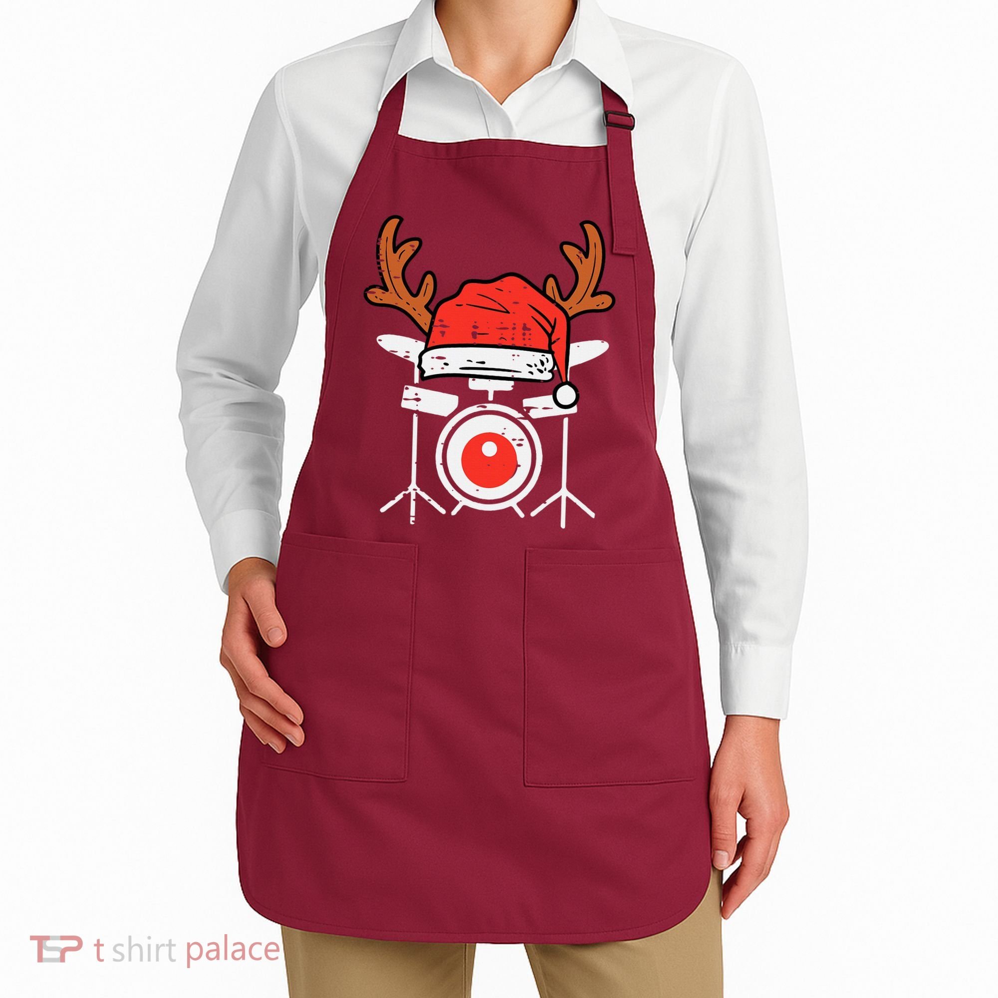 Drums Christmas Music Instrument Band Drummer Rock Xmas Apron