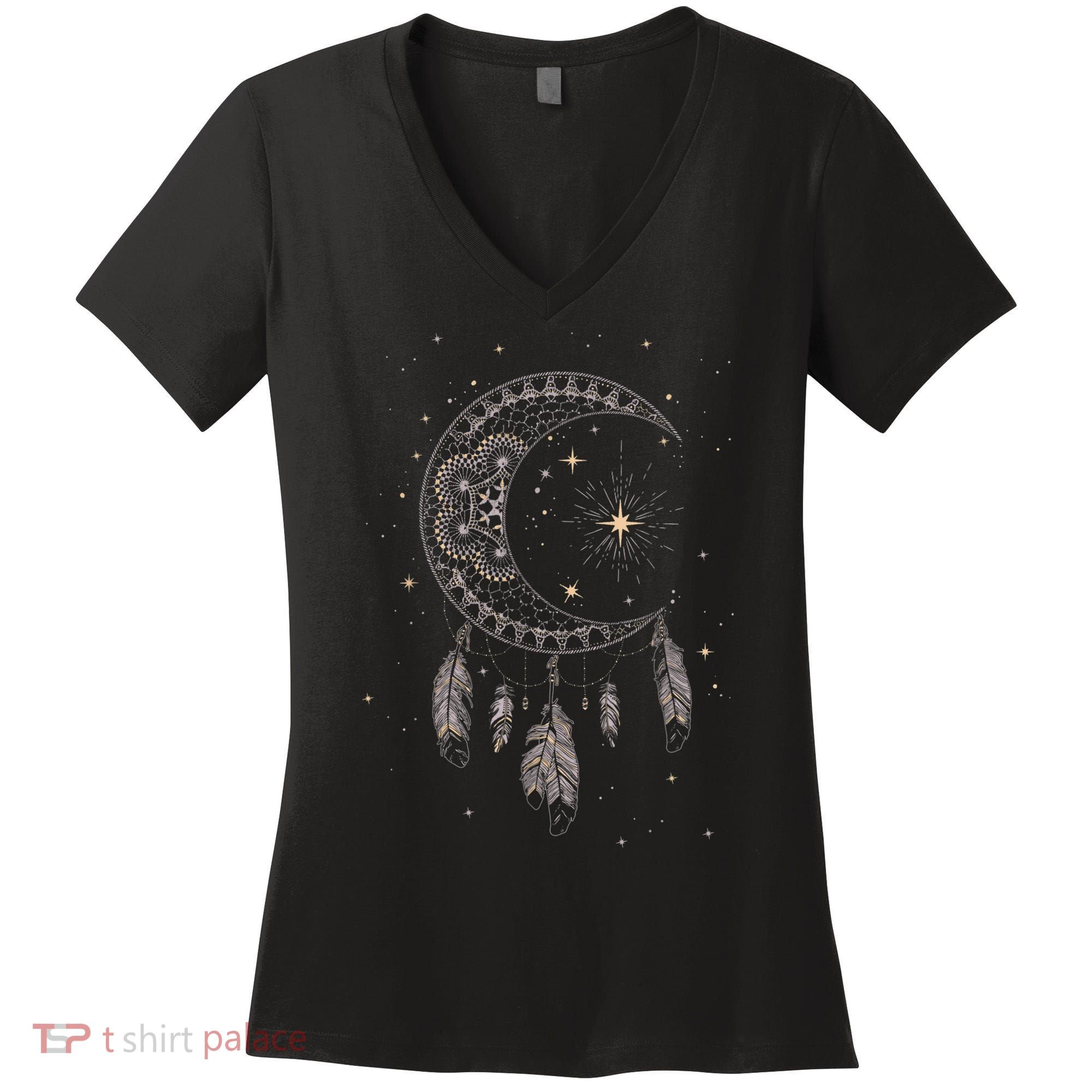 Dream Catcher Moon & Stars Boho Graphic Women's V-Neck T-Shirt