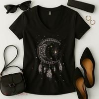Dream Catcher Moon & Stars Boho Graphic Women's V-Neck T-Shirt thumb 2