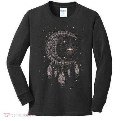 Dream Catcher Moon & Stars Boho Graphic Kids Long Sleeve Shirt
