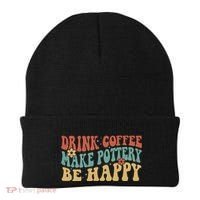 Drink Coffee Make Pottery Be Happy Groovy Pottery Artist Beanie thumb 0