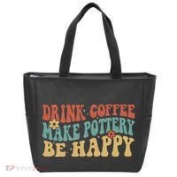 Drink Coffee Make Pottery Be Happy Groovy Pottery Artist Tote Bag thumb 0